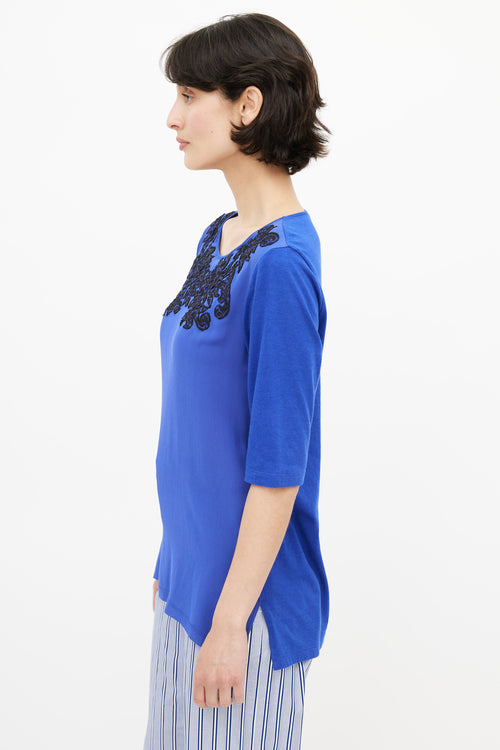 Stella McCartney Blue 
Black Embroidered T-Shirt