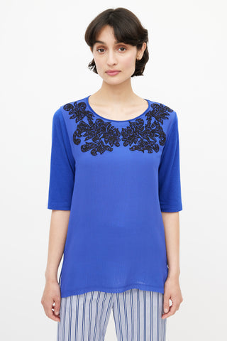 Stella McCartney Blue 
Black Embroidered T-Shirt