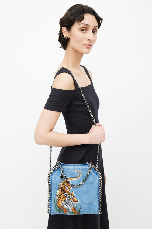 Stella McCartney Blue Denim Embroidered Falabella Crossbody Bag