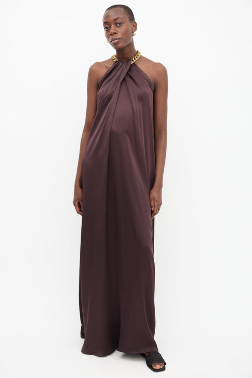 Stella McCartney Brown Satin Chain Halter Gown