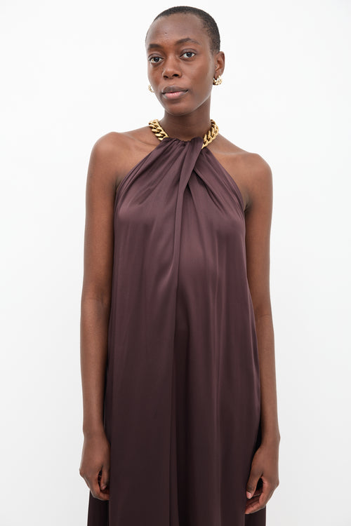 Stella McCartney Brown Satin Chain Halter Gown