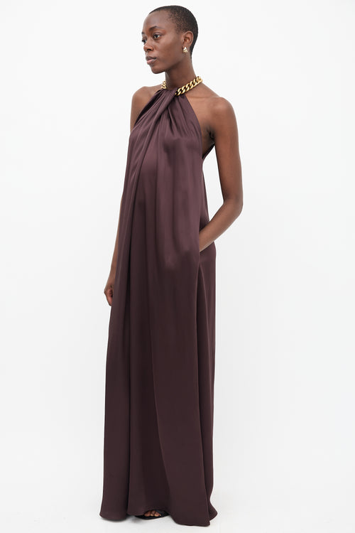 Stella McCartney Brown Satin Chain Halter Gown