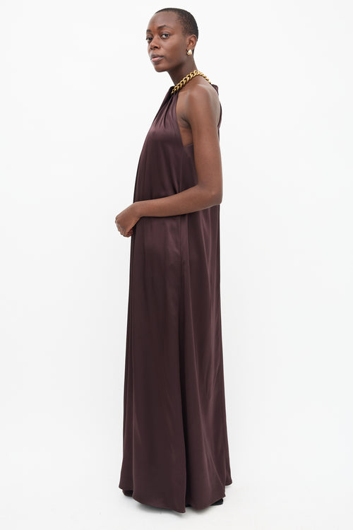 Stella McCartney Brown Satin Chain Halter Gown