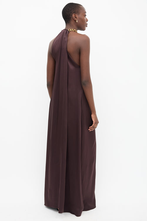 Stella McCartney Brown Satin Chain Halter Gown