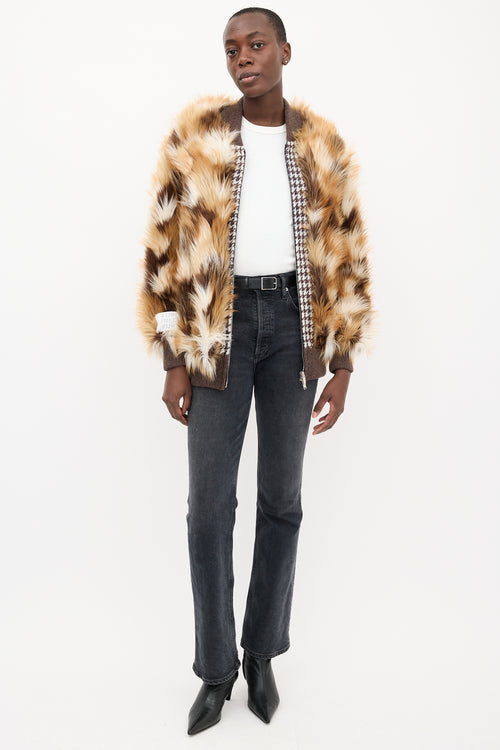 Stella McCartney Brown 
White Mixed Faux Fur Vilma Jacket