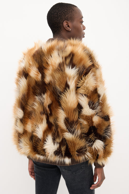 Stella McCartney Brown 
White Mixed Faux Fur Vilma Jacket