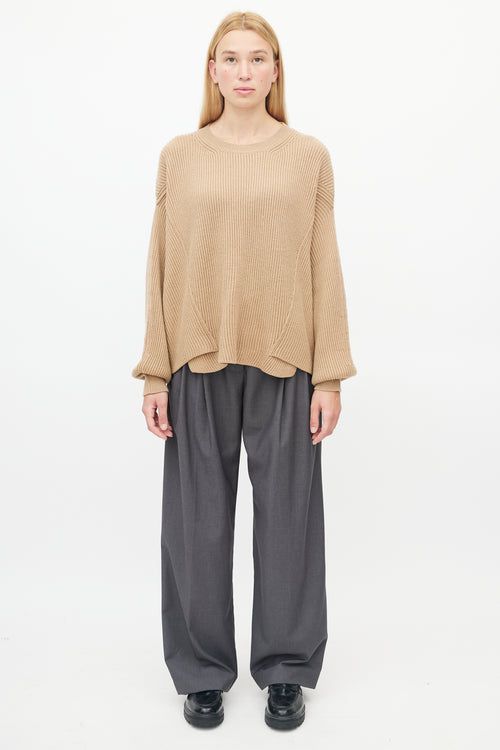 Stella McCartney Brown Wool Ribbed Knit Sweater