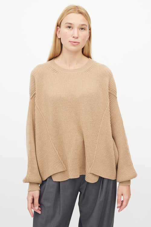 Stella McCartney Brown Wool Ribbed Knit Sweater