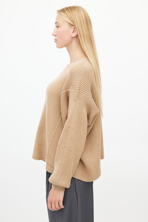 Stella McCartney Brown Wool Ribbed Knit Sweater