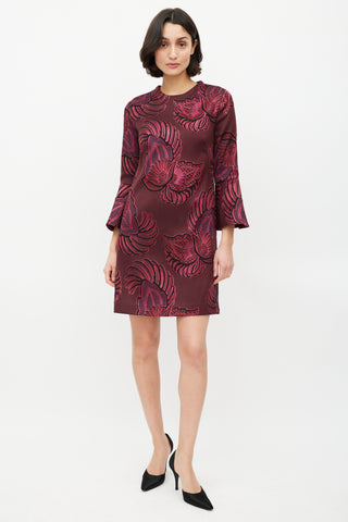 Stella McCartney Burgundy 
Pink Brocade Bell Sleeve Dress