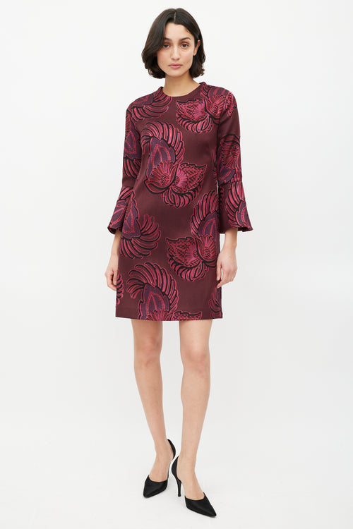 Stella McCartney Burgundy 
Pink Brocade Bell Sleeve Dress