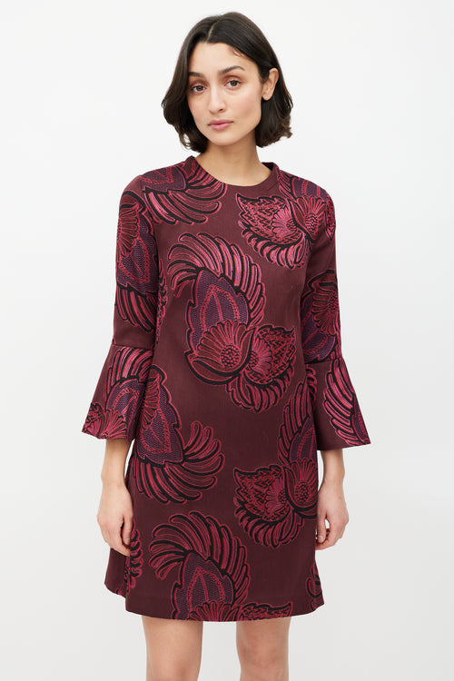 Stella McCartney Burgundy 
Pink Brocade Bell Sleeve Dress