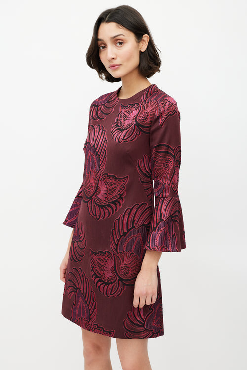 Stella McCartney Burgundy 
Pink Brocade Bell Sleeve Dress