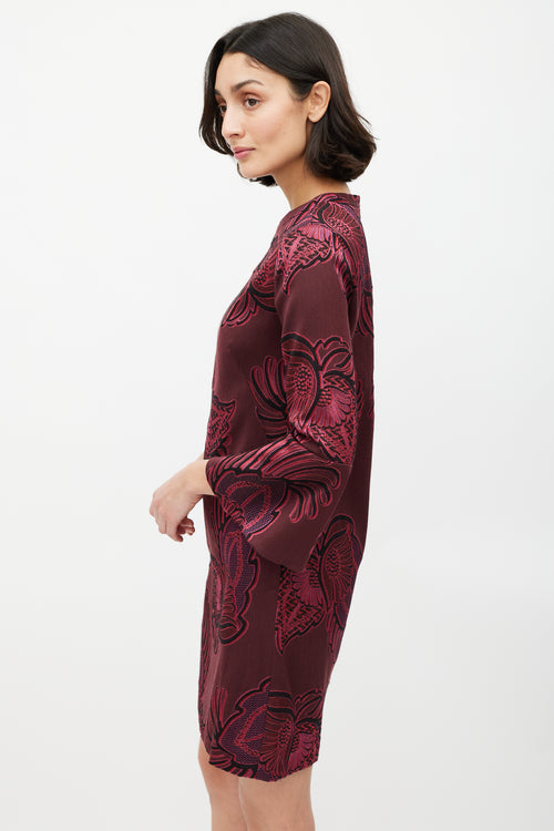 Stella McCartney Burgundy 
Pink Brocade Bell Sleeve Dress