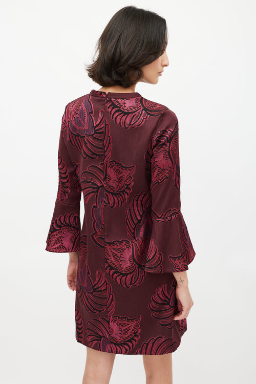 Stella McCartney Burgundy 
Pink Brocade Bell Sleeve Dress