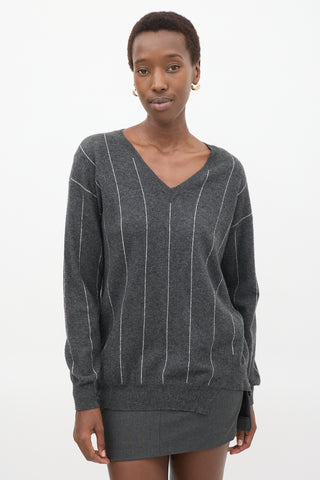 Stella McCartney Dark Grey 
White Intarsia Stripped  Sweater