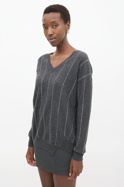 Stella McCartney Dark Grey 
White Intarsia Stripped  Sweater