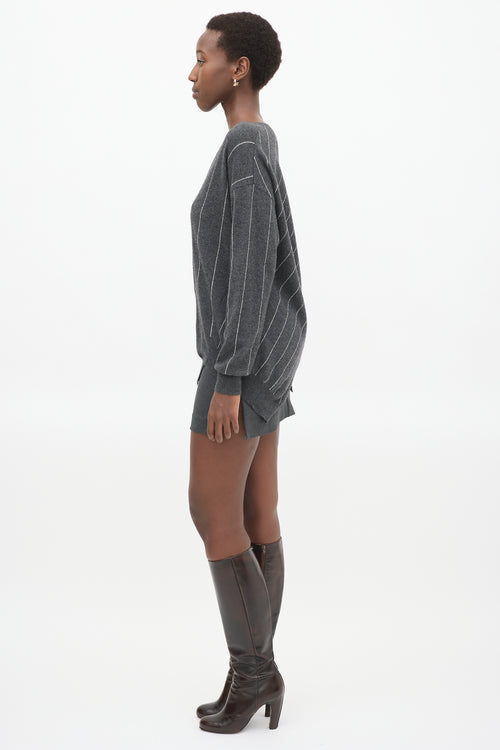 Stella McCartney Dark Grey 
White Intarsia Stripped  Sweater