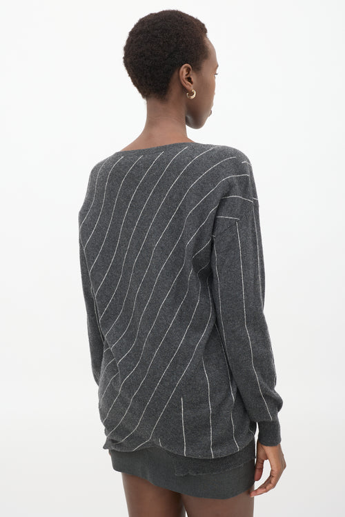 Stella McCartney Dark Grey 
White Intarsia Stripped  Sweater