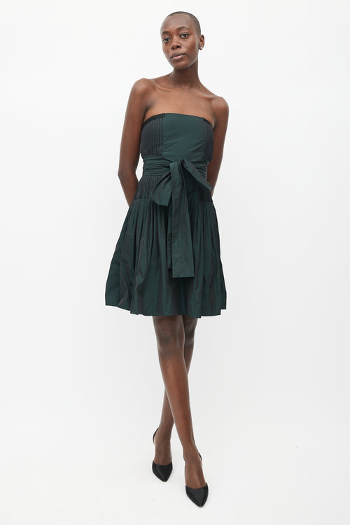 Stella McCartney Green 
Black Pleated Belted Dress