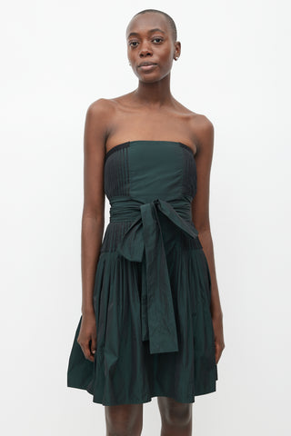 Stella McCartney Green 
Black Pleated Belted Dress