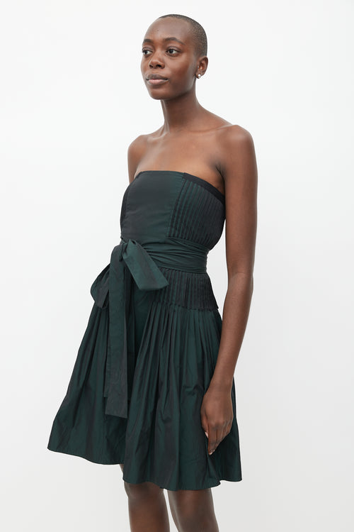 Stella McCartney Green 
Black Pleated Belted Dress