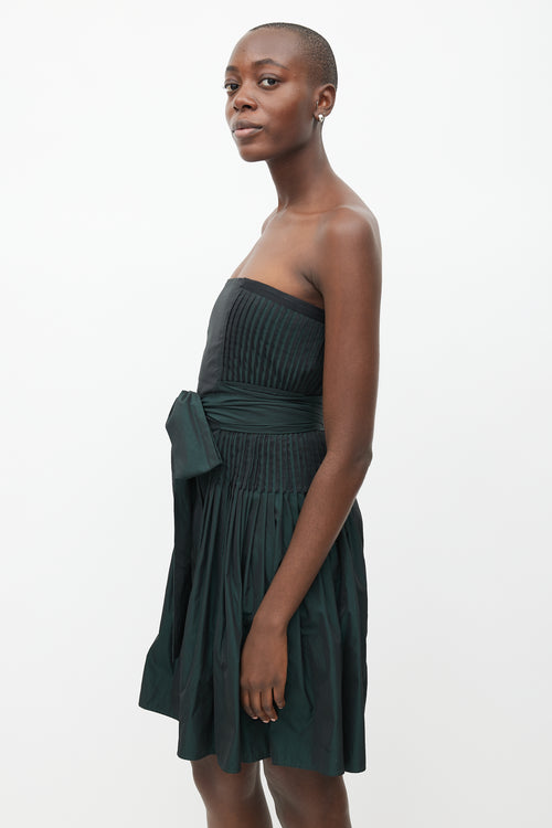 Stella McCartney Green 
Black Pleated Belted Dress