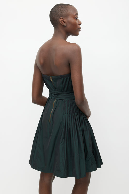 Stella McCartney Green 
Black Pleated Belted Dress