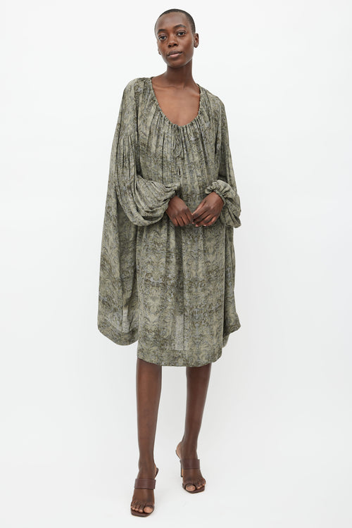 Stella McCartney Green Silk Print Oversized Dress