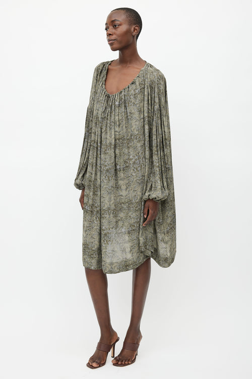 Stella McCartney Green Silk Print Oversized Dress