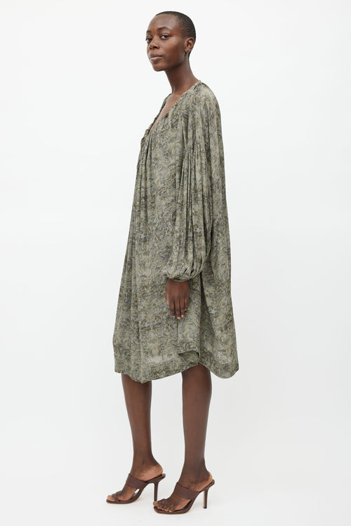 Stella McCartney Green Silk Print Oversized Dress