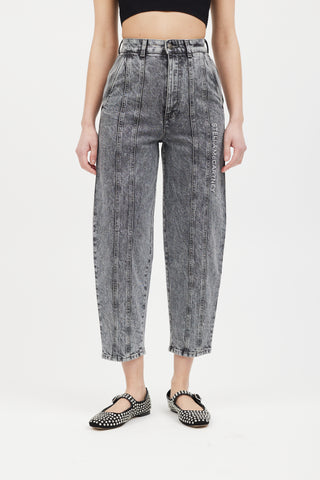 Stella McCartney Washed Grey Embroidered Logo Barrel Jeans