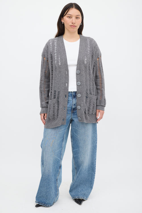 Stella McCartney Grey Wool 
Cashmere Ladder Stitch Cardigan