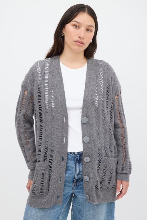 Stella McCartney Grey Wool 
Cashmere Ladder Stitch Cardigan