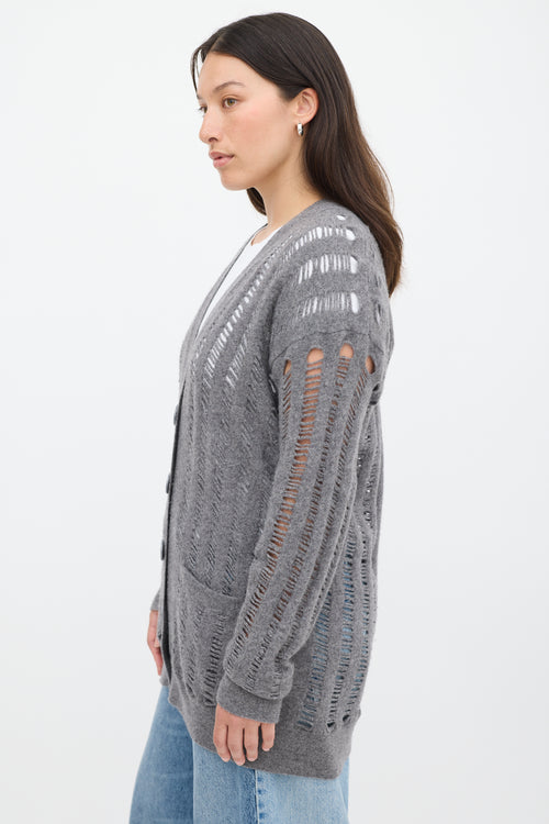 Stella McCartney Grey Wool 
Cashmere Ladder Stitch Cardigan