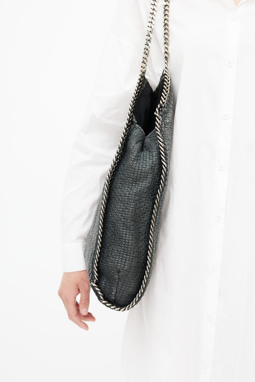 Stella McCartney Black 
Silver Woven Falabella Shoulder Bag