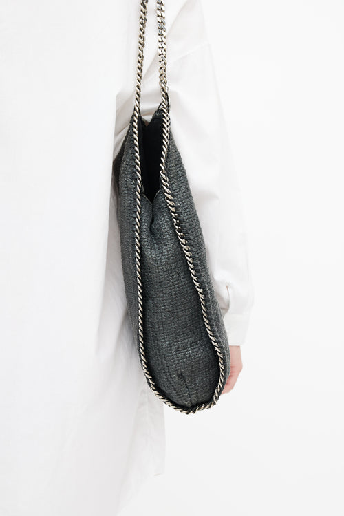 Stella McCartney Black 
Silver Woven Falabella Shoulder Bag