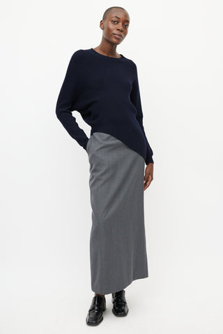 Stella McCartney Navy Asymmetrical Ribbed Knit Sweater