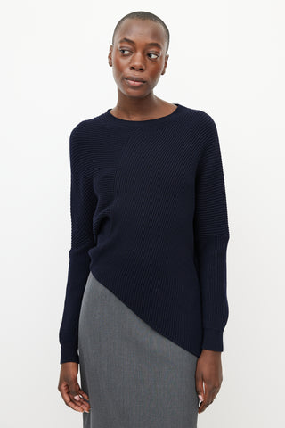 Stella McCartney Navy Asymmetrical Ribbed Knit Sweater