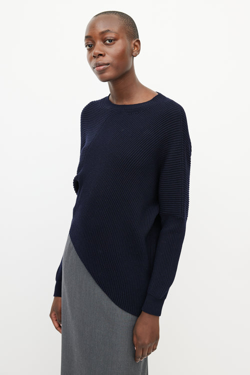 Stella McCartney Navy Asymmetrical Ribbed Knit Sweater