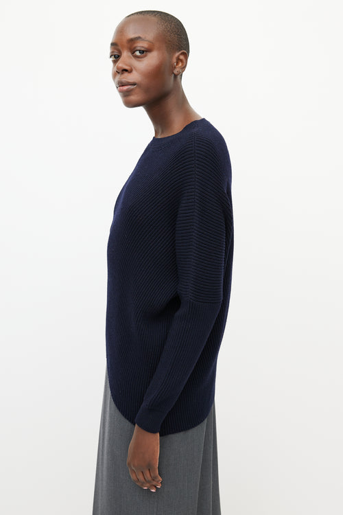 Stella McCartney Navy Asymmetrical Ribbed Knit Sweater