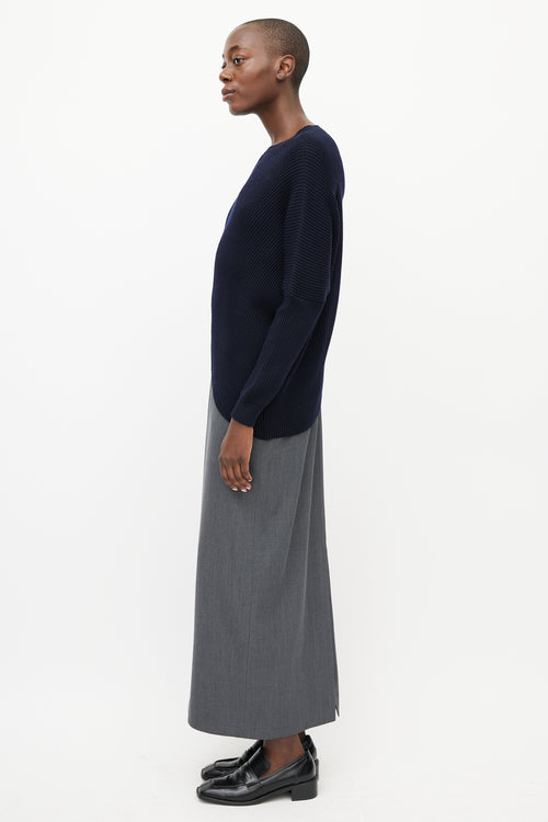 Stella McCartney Navy Asymmetrical Ribbed Knit Sweater