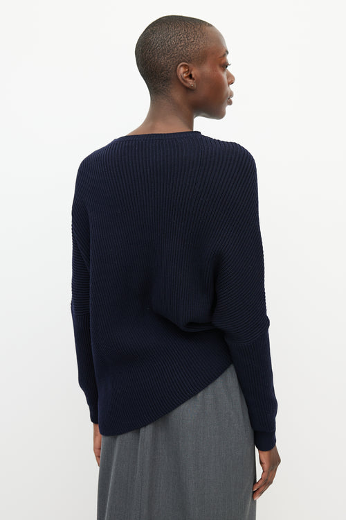 Stella McCartney Navy Asymmetrical Ribbed Knit Sweater