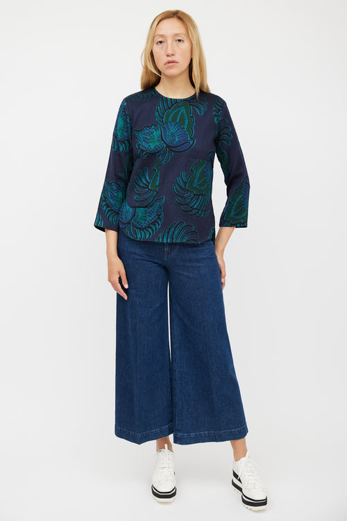 Stella McCartney Navy 
Green Wool Paisley Jacquard Top