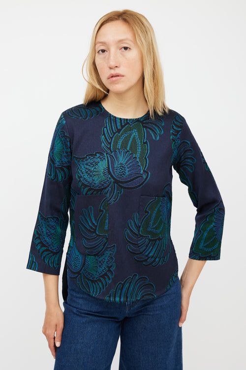 Stella McCartney Navy 
Green Wool Paisley Jacquard Top