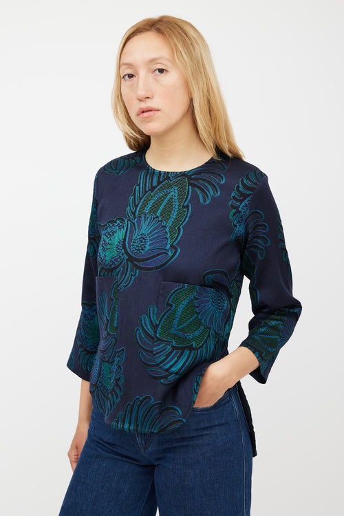 Stella McCartney Navy 
Green Wool Paisley Jacquard Top