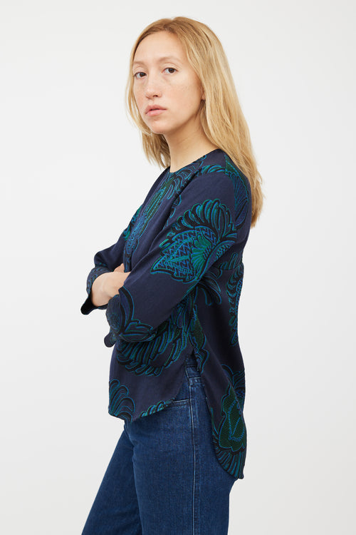 Stella McCartney Navy 
Green Wool Paisley Jacquard Top