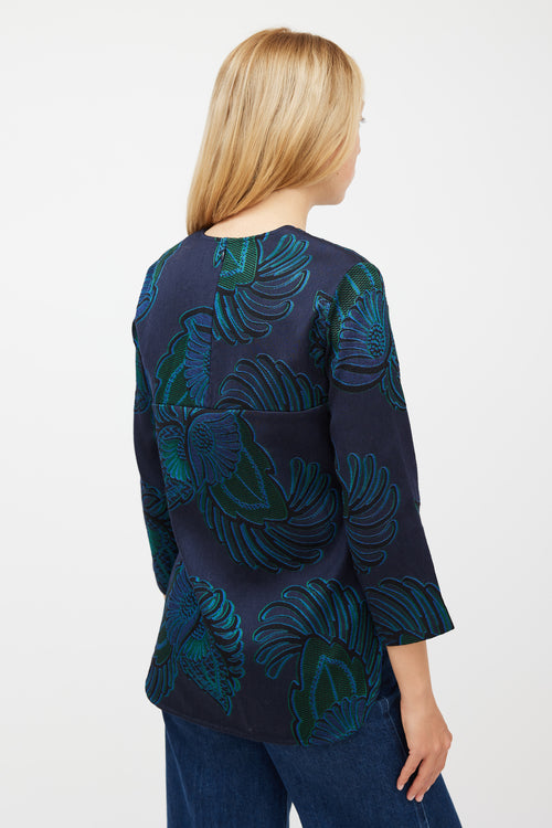 Stella McCartney Navy 
Green Wool Paisley Jacquard Top