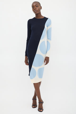 Stella McCartney Navy 
Light Blue Wool Asymmetrical Sweater Dress