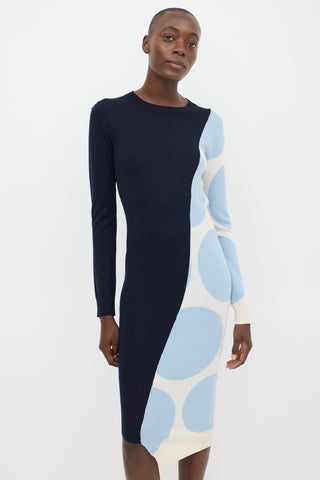 Stella McCartney Navy 
Light Blue Wool Asymmetrical Sweater Dress